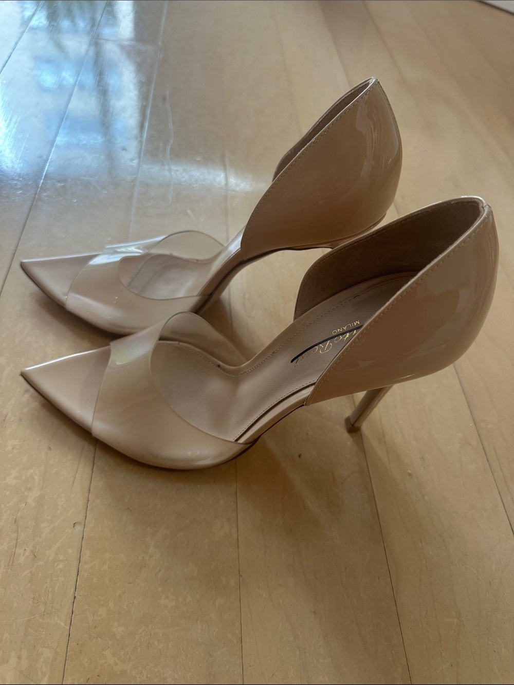 Gianvito Rossi Nude Patent D'Orsay Pumps with Clear Panel